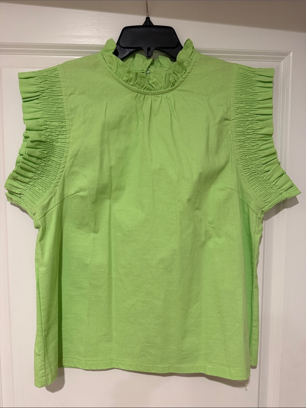 THML Lime Ruffle Mock Neck Sleeveless Top
